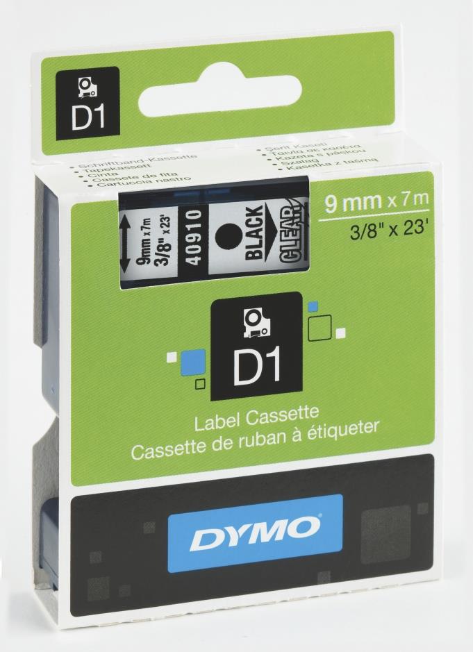 153812 Dymo 40910 Tape DYMO D1 9 mm x 7 m sort p&#229; klar 